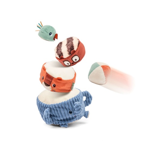 Lilliputiens Piramida dźwiękowa sensoryczne klocki z grzechotkami Zwierzątka 12m+