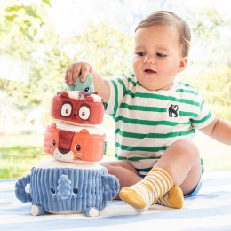 Lilliputiens Piramida dźwiękowa sensoryczne klocki z grzechotkami Zwierzątka 12m+
