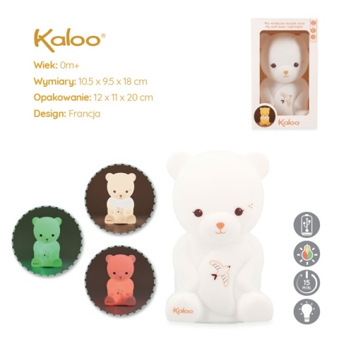 Kaloo Lampka nocna dla dzieci silikonowa dotykowa USB Miś Intempoler