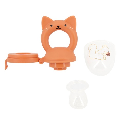 Kaloo Zestaw prezentowy Gryzak smoczek do owoców + śliniak Wiewiórka Grignoti