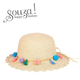 Souza! Kapelusz słomkowy naturalny z kolorowymi pomponami Michaela