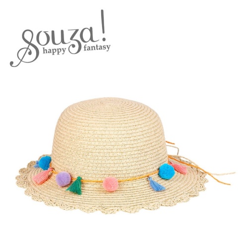 Souza! Kapelusz słomkowy naturalny z kolorowymi pomponami Michaela