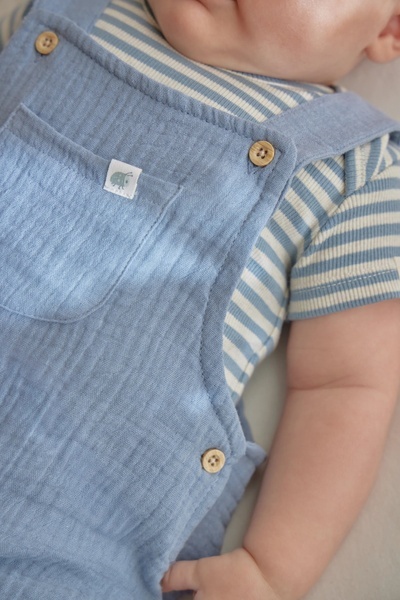 Little Dutch Body z krótkim rękawem Stone Blue stripe 56 cm