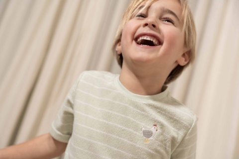 Little Dutch T-shirt frotte z krótkim rękawem Farm Green Stripes - 74