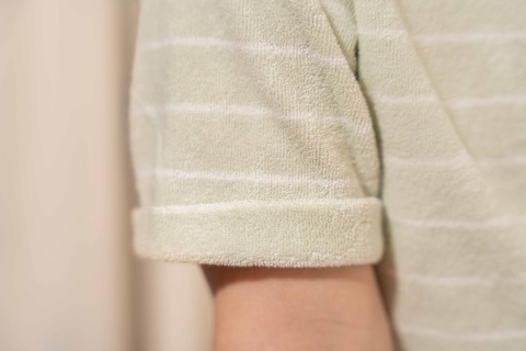 Little Dutch T-shirt frotte z krótkim rękawem Farm Green Stripes - 74