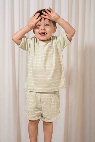 Little Dutch T-shirt frotte z krótkim rękawem Farm Green Stripes - 74