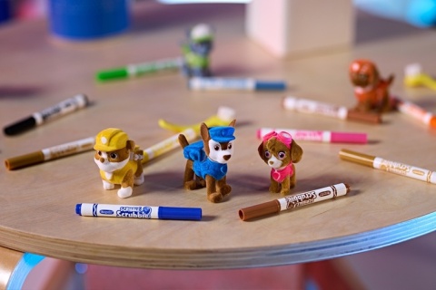 Crayola Figurki do malowania i mycia - zestaw zwierzątko 1szt., flamastry zmywalne 2 szt., szczoteczka Washimals Psi Patrol 3+
