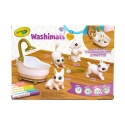 Crayola Figurki do malowania i mycia - zwierzątka 4 szt, flamastry zmywalne 6 szt., szczoteczka, wanna Washimals Kotki Glam 3+
