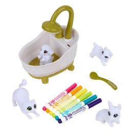 Crayola Figurki do malowania i mycia - zwierzątka 4 szt, flamastry zmywalne 6 szt., szczoteczka, wanna Washimals Kotki Glam 3+