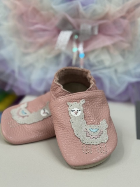 Kapcie dziecięce Barefoot PRO lama RÓŻ, różowe z antypoślizgową podeszwą