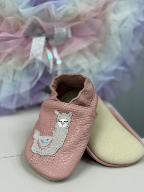 Kapcie dziecięce Barefoot PRO lama RÓŻ, różowe z antypoślizgową podeszwą