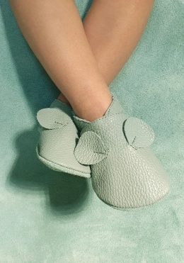 Kapcie dziecięce Barefoot SOFT z zamszową podeszwą USZKA zieleń szałwia
