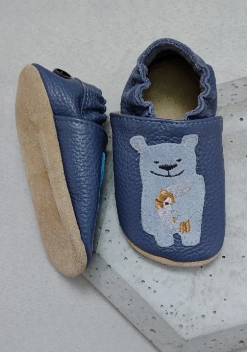 Kapcie dziecięce Barefoot SOFT z zamszową podeszwą MIŚ granatowe niebieskie