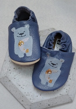 Kapcie dziecięce Barefoot SOFT z zamszową podeszwą MIŚ granatowe niebieskie