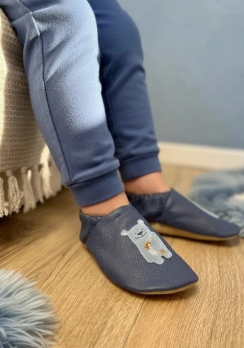 Kapcie dziecięce Barefoot SOFT z zamszową podeszwą MIŚ granatowe niebieskie