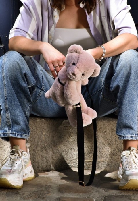 DOUDOU - pluszowa torba na ramię miś, Doudou et Compagnie, pudrowy róż