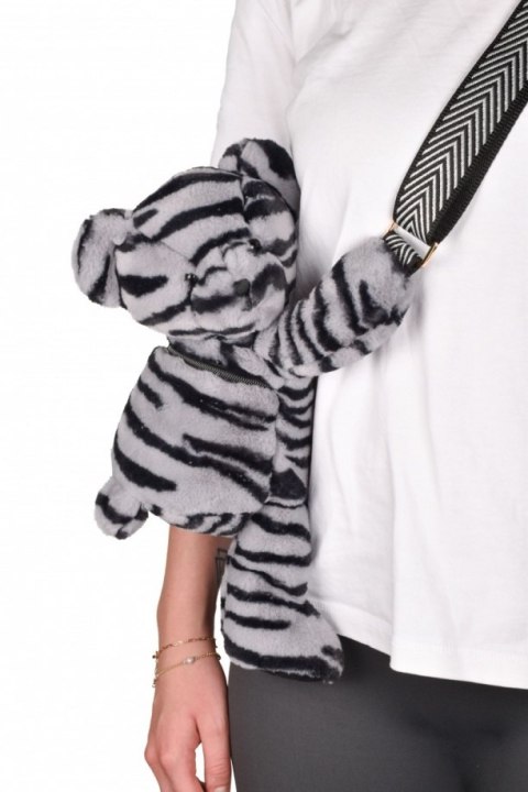 DOUDOU - pluszowa torba na ramię miś w zebrę, Doudou et Compagnie, czarno-biały zebra