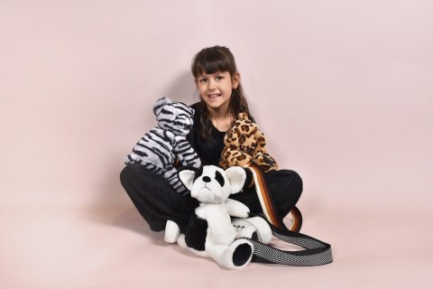 DOUDOU - pluszowa torba na ramię miś w zebrę, Doudou et Compagnie, czarno-biały zebra