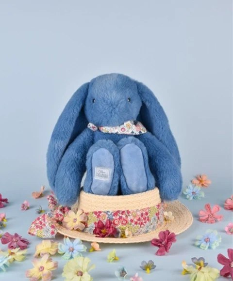 DOUDOU - pluszowy królik Lapin Fleurette Doudou et Compagnie, 25 cm, niebieski