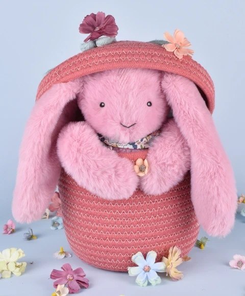 DOUDOU - pluszowy królik Lapin Fleurette Doudou et Compagnie, 25 cm, różowy grenadine