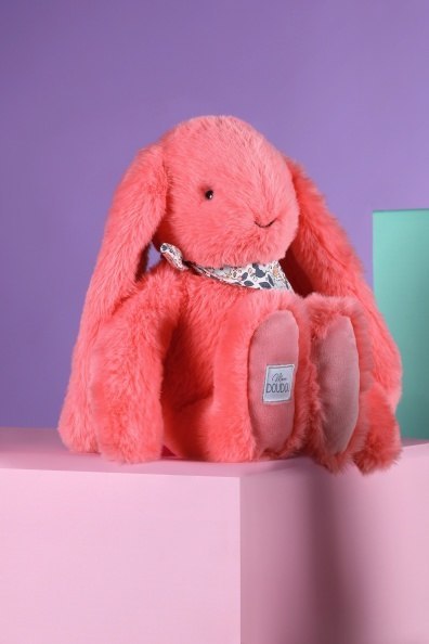 DOUDOU - pluszowy królik Lapin Fleurette Doudou et Compagnie, 35 cm, koral