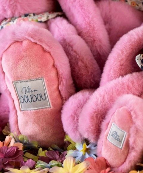 DOUDOU - pluszowy królik Lapin Fleurette Doudou et Compagnie, 35 cm, różowy grenadine