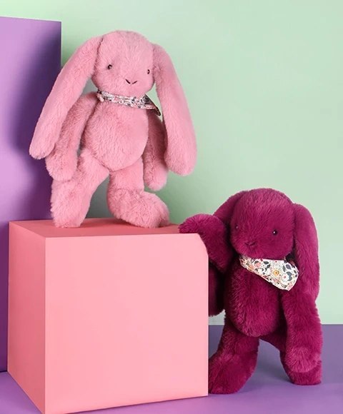 DOUDOU - pluszowy królik Lapin Fleurette Doudou et Compagnie, 35 cm, różowy grenadine