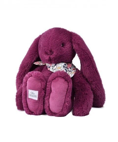 DOUDOU - pluszowy królik Lapin Fleurette Doudou et Compagnie, 35 cm, śliwka