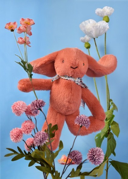 DOUDOU - pluszowy królik Lapin Fleurette Doudou et Compagnie, 35 cm, terakota