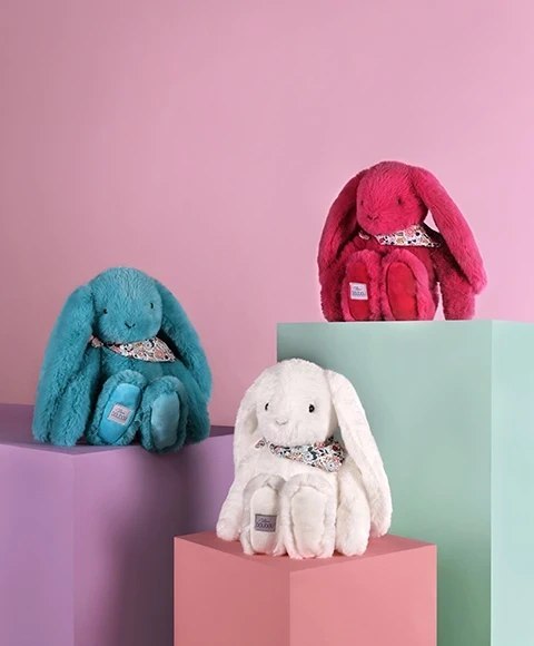 DOUDOU - pluszowy królik Lapin Fleurette Doudou et Compagnie, 35 cm, turkus