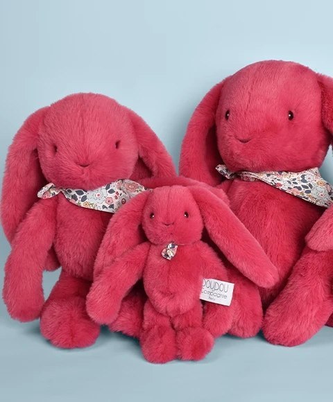 DOUDOU - pluszowy królik Lapin Fleurette Doudou et Compagnie, 50 cm, fuksja