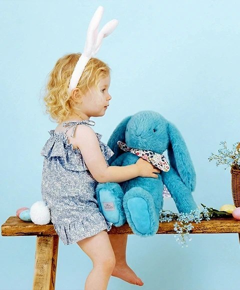 DOUDOU - pluszowy królik Lapin Fleurette Doudou et Compagnie, 50 cm, turkus