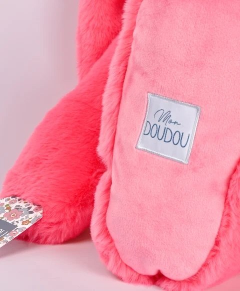 DOUDOU - pluszowy królik Lapin Fleurette Doudou et Compagnie, 70 cm, koral