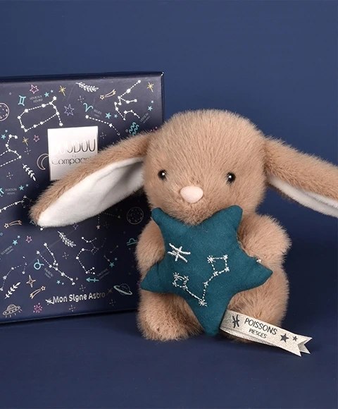 DOUDOU - pluszowy królik ze znakiem zodiaku DOUDOU ASTRO, Doudou et Compagnie, 12 cm, ryby