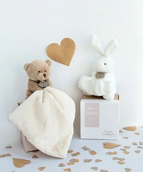DOUDOU - przytulanka miś z kocykiem Doudou et Compagnie, beżowy