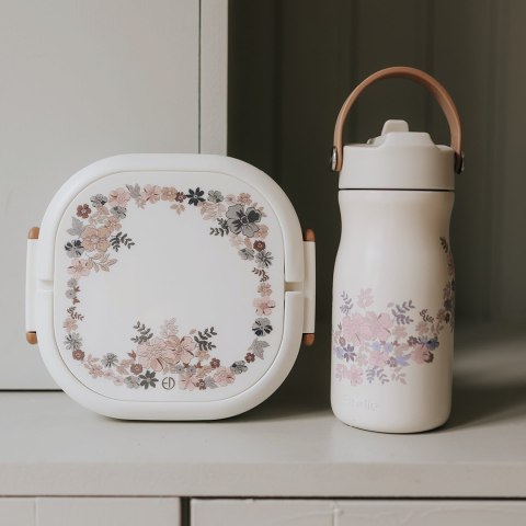 Elodie Details - duży lunchbox + butelka termiczna, Blue Garden - ZESTAW