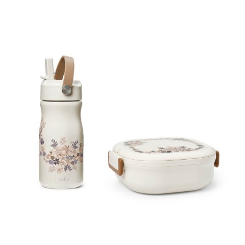 Elodie Details - plecak MIDI + duży lunchbox + butelka termiczna, Blue Garden - ZESTAW