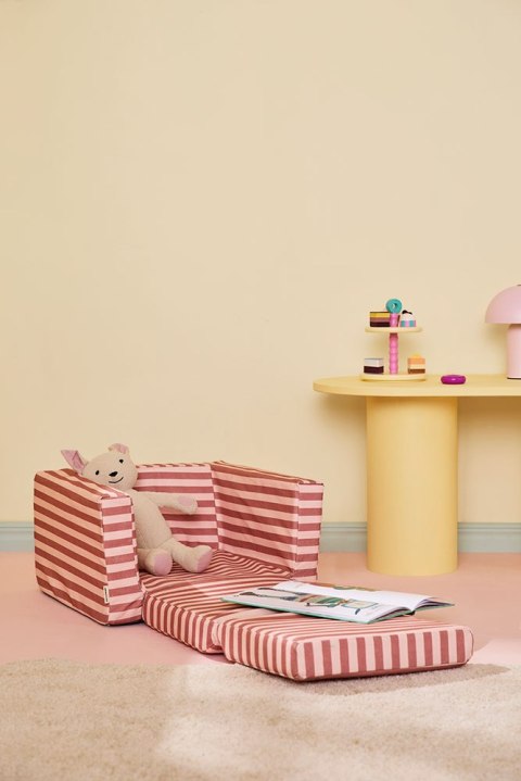 KID'S CONCEPT - rozkładany fotel w paski, clay pink
