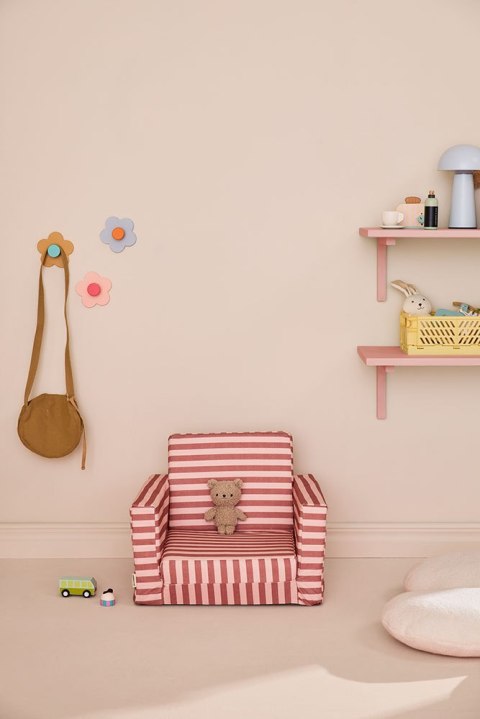 KID'S CONCEPT - rozkładany fotel w paski, clay pink