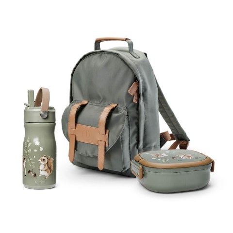 Elodie Details - plecak MIDI, Hazy Jade + duży lunchbox + butelka termiczna, Chipmunk Darling - ZESTAW