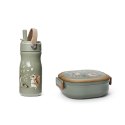 Elodie Details - plecak MIDI, Hazy Jade + duży lunchbox + butelka termiczna, Chipmunk Darling - ZESTAW