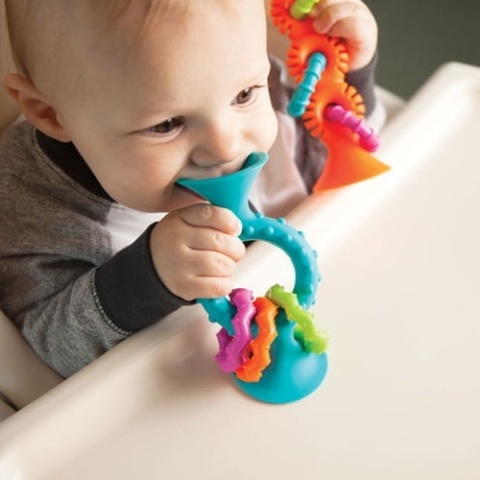 Fat Brain Toy Bobo Przyssawki Grzechotka Niebieska. PipSquigz Loops.