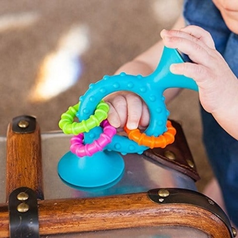 Fat Brain Toy Bobo Przyssawki Grzechotka Niebieska. PipSquigz Loops.