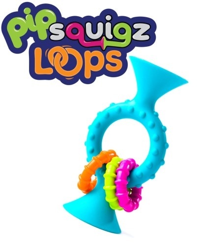 Fat Brain Toy Bobo Przyssawki Grzechotka Niebieska. PipSquigz Loops.