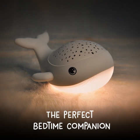 WILLY WHALE LED WIELORYB dziecięca lampka nocna z projektorem gwiezdnego nieba, Ciepła biel/RGB ze ściemniaczem