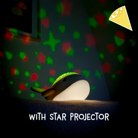 WILLY WHALE LED WIELORYB dziecięca lampka nocna z projektorem gwiezdnego nieba, Ciepła biel/RGB ze ściemniaczem