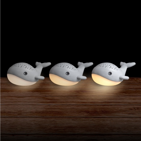 WILLY WHALE LED WIELORYB dziecięca lampka nocna z projektorem gwiezdnego nieba, Ciepła biel/RGB ze ściemniaczem