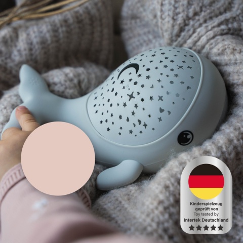WILLY WHALE LED WIELORYB dziecięca lampka nocna z projektorem gwiezdnego nieba, Ciepła biel/RGB ze ściemniaczem