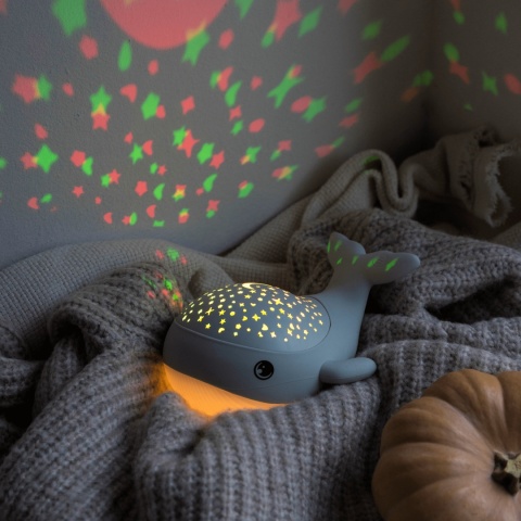 WILLY WHALE LED WIELORYB dziecięca lampka nocna z projektorem gwiezdnego nieba, Ciepła biel/RGB ze ściemniaczem