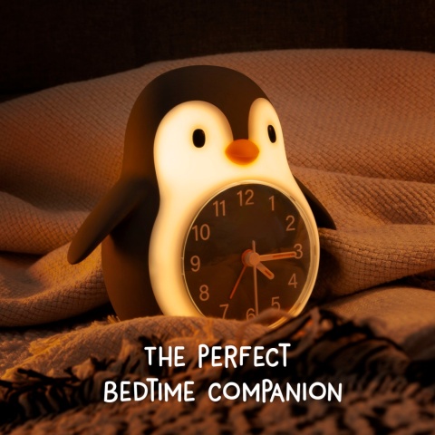 POPPY PENGUIN LED PINGWIN lampka z zegarem / ramką na zdjęcie, ciepła biel, ze ściemniaczem i budzikiem